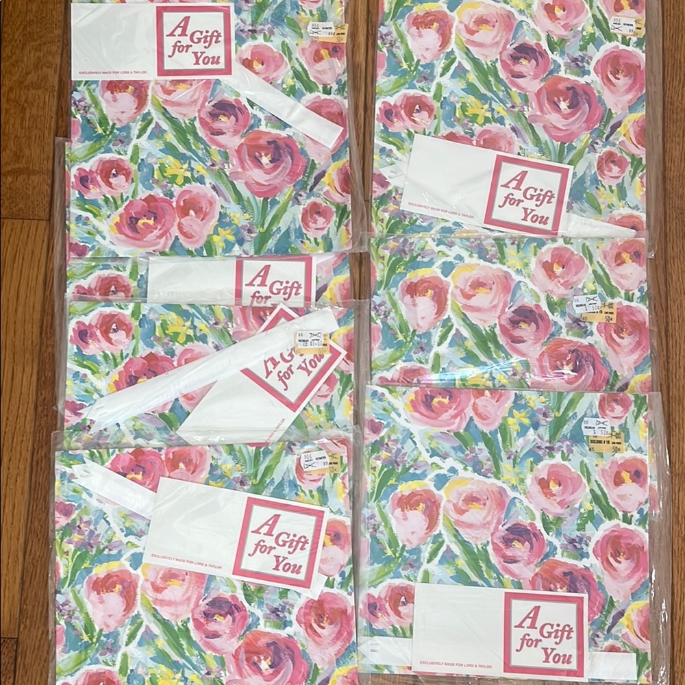 Lord & Taylor Vintage Gift Wrap Set Wrapping Paper Floral Pastel Birthday Lot‎
